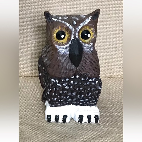 Other - Carved Wood Owl Figurine Bird Cottage Goblin Gremlin Core Wildlife Woodland